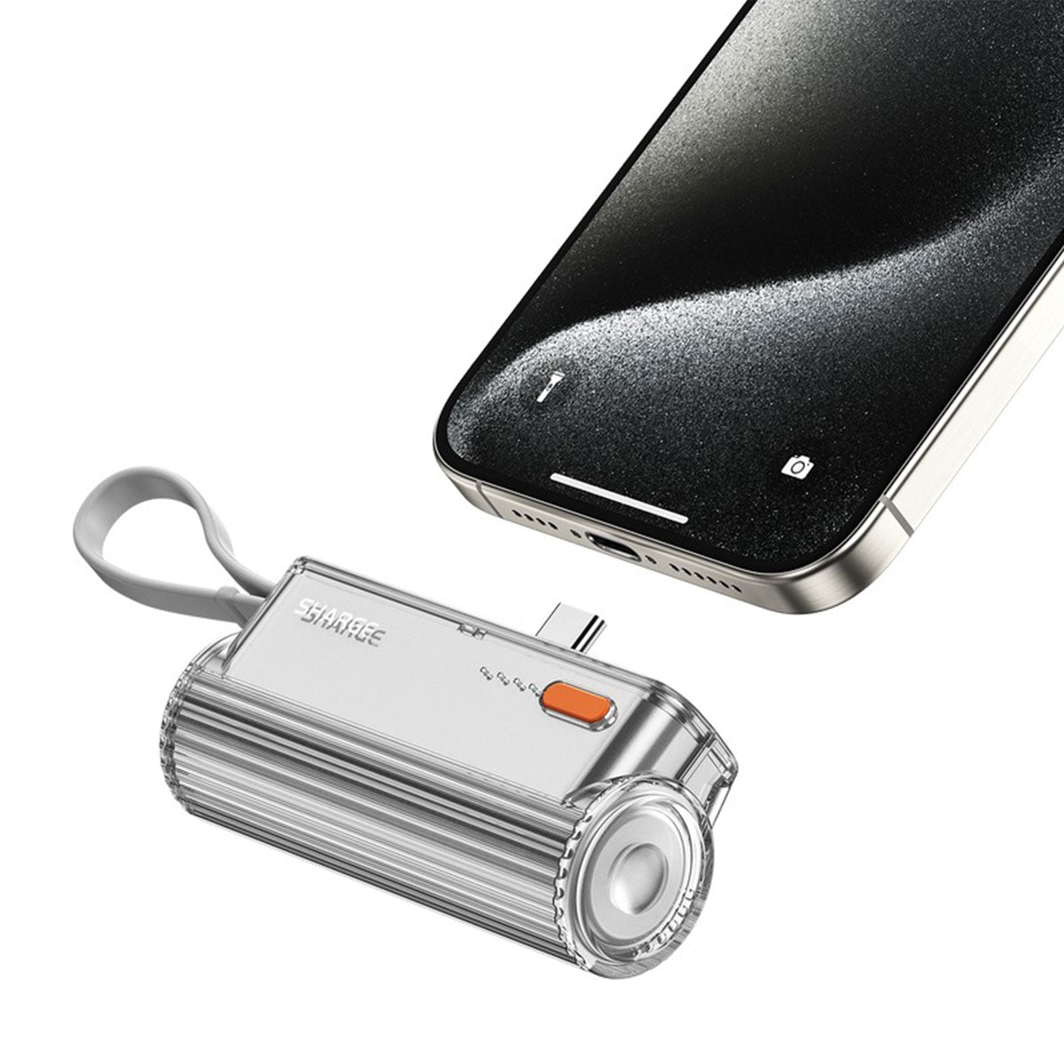 Sharge Flow Mini Power Bank 5000mAh with Built-in USB-C Cable & USB-C to USB-C + USB-C to Lightning Connector (Silver Grey, Pink, White) (SP012)