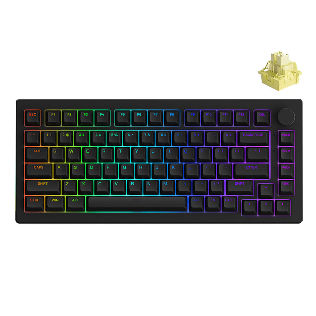 Akko Black 5075B Plus Shine-Through Multi-Mode RGB Hot-Swappable Mechanical Keyboard (Akko V3 Cream Yellow Pro)