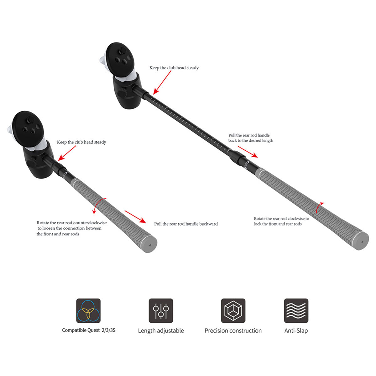 Dobe Golf Club Attachment for Meta Quest 2 / Meta Quest 3 / Meta Quest 3S / Pro Controller TY-3881