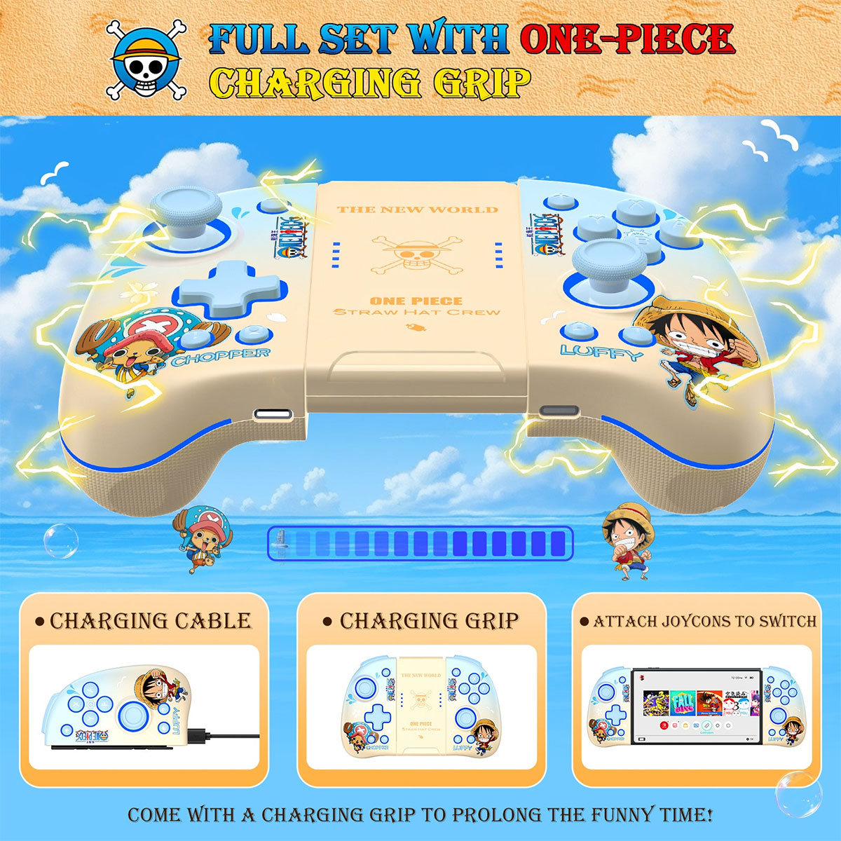 IINE Switch Left and Right Controller (Luffy & Chopper) + Storage Bag for Swith Lite/ Switch/ Switch OLED (Luffy & Chopper) Bundle (L930)