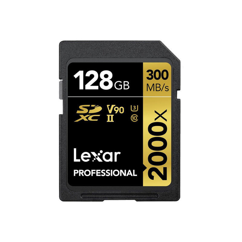 Lexar Professional 2000x 128GB SDXC UHS-II C10 U3 V90 300MB/s Read 260MB/s Write SD Card GOLD Series with Reader (LSD128CB2000R)
