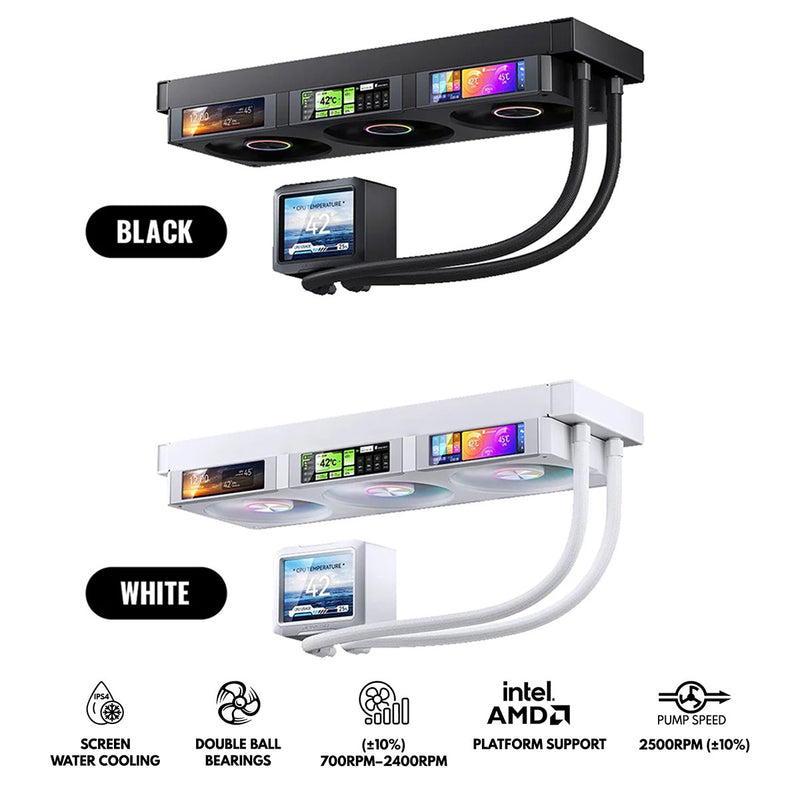 Jonsbo TF3-360SC 360MM AIO / Liquid CPU Cooler w/ 3 x 3.38" Fan LCD Displays & 3.5" Pump Block LCD Display