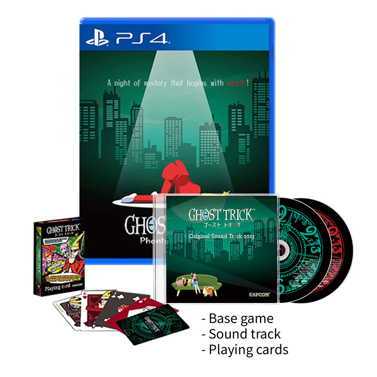 PS4 Ghost Trick Phantom Detective Reg.3 + Ghost Trick eCapcom Set (Sound Track + Playing Cards) Bundle