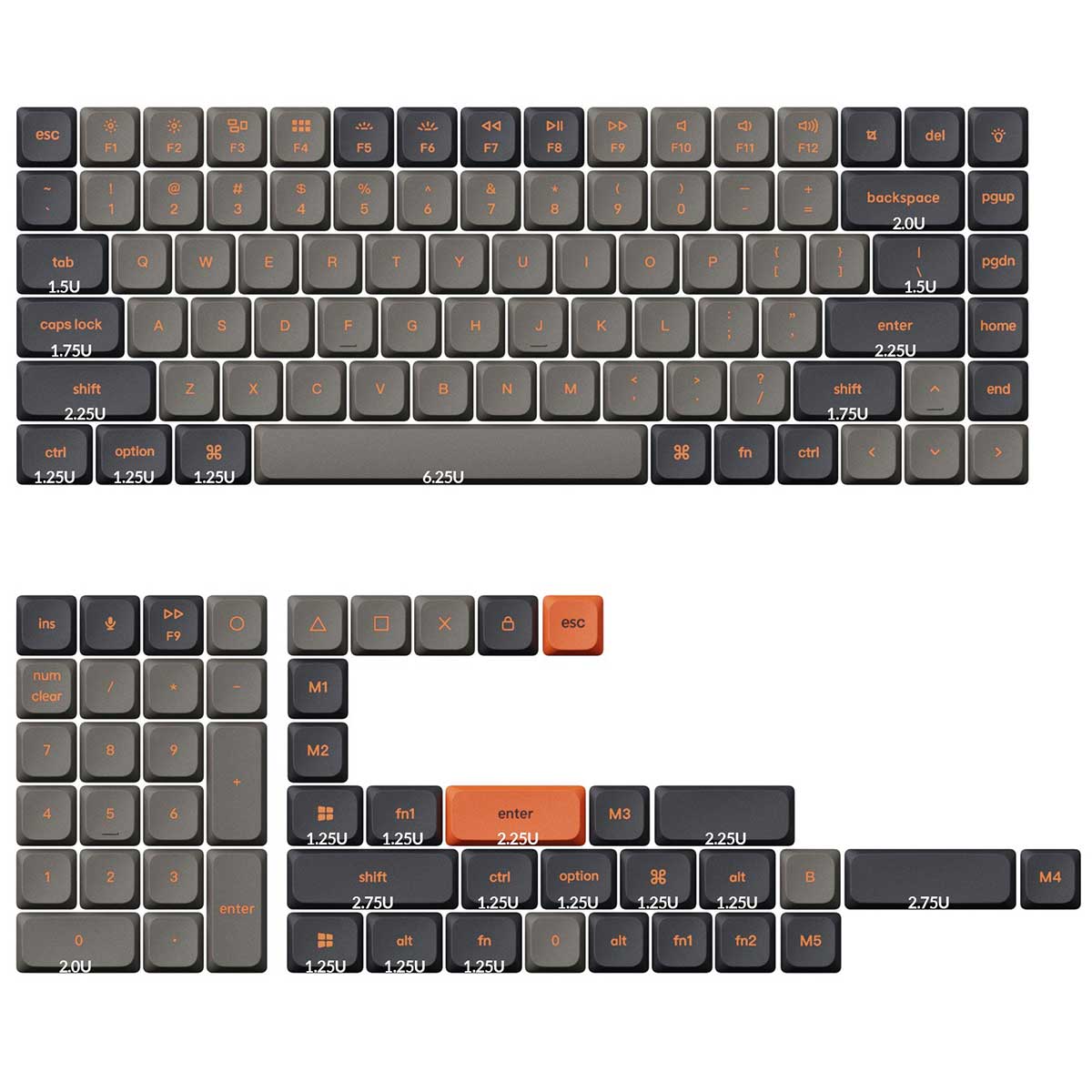 Keychron Low Profile Double Shot PBT LSA Full Set 133 Keys Keycap Set Version 2 (Carbon) (PBT-61)