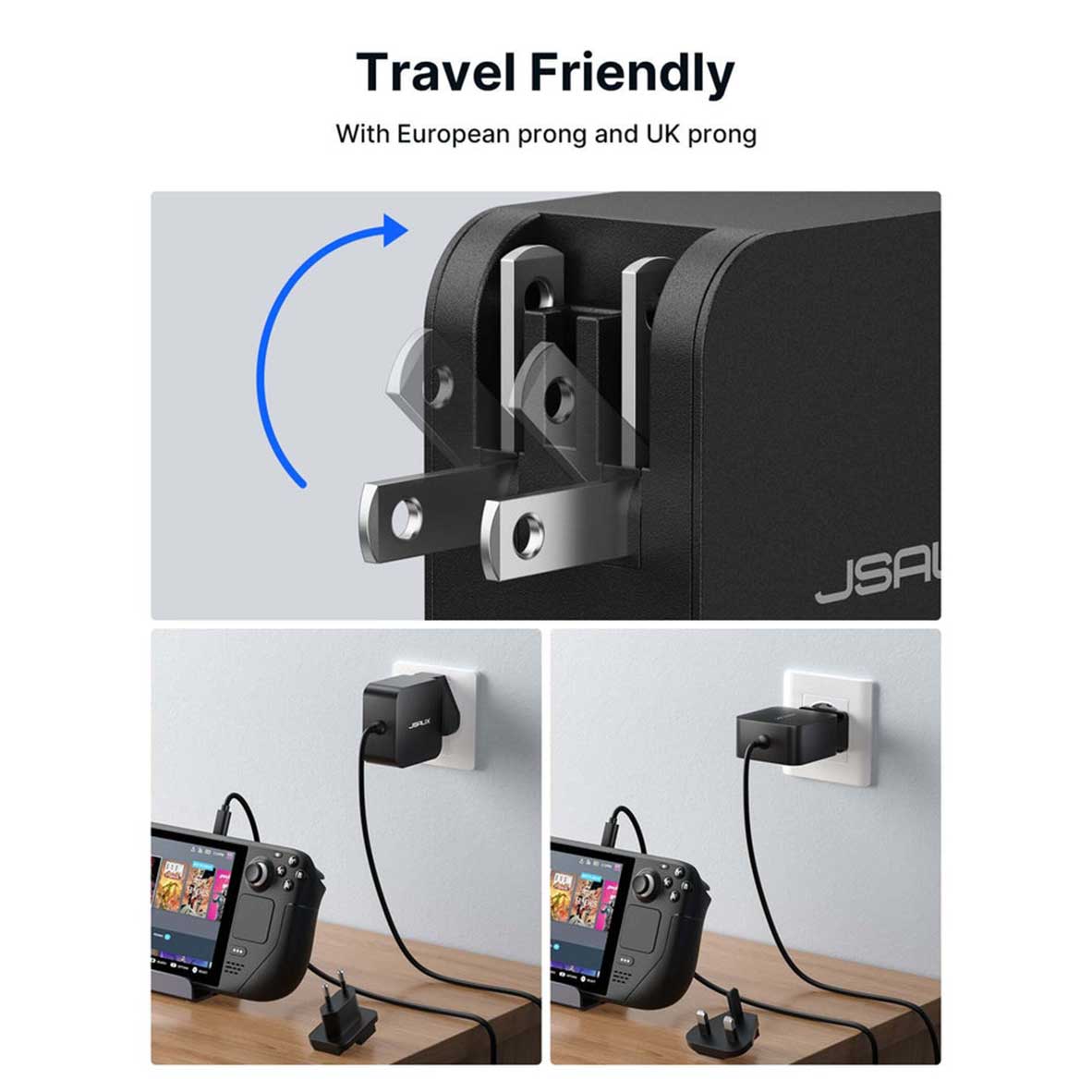 JSAUX 65W USB-C Foldable Charger (Black) (CH6504)