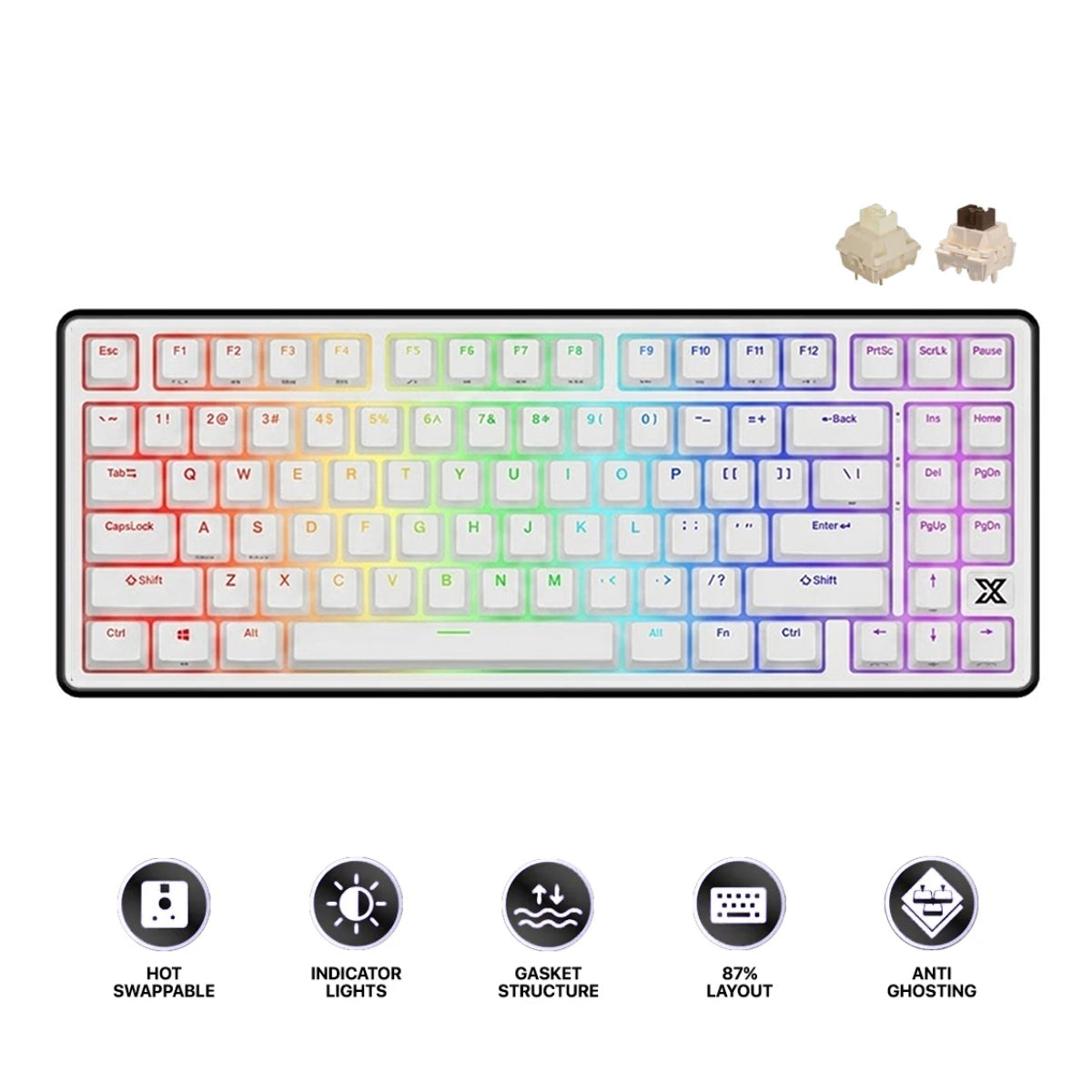 Royal Kludge RK X87 Single-Mode RGB 86 Keys Hot Swappable Mechanical Keyboard Black Night (Creamy Switch, Snowfall Switch)