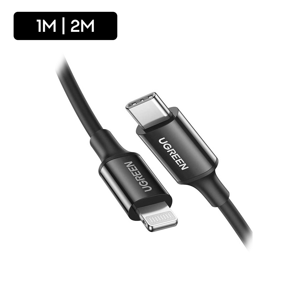 UGreen Lightning To Type-c 2.0 Male Cable - (Black) (1m, 2m)