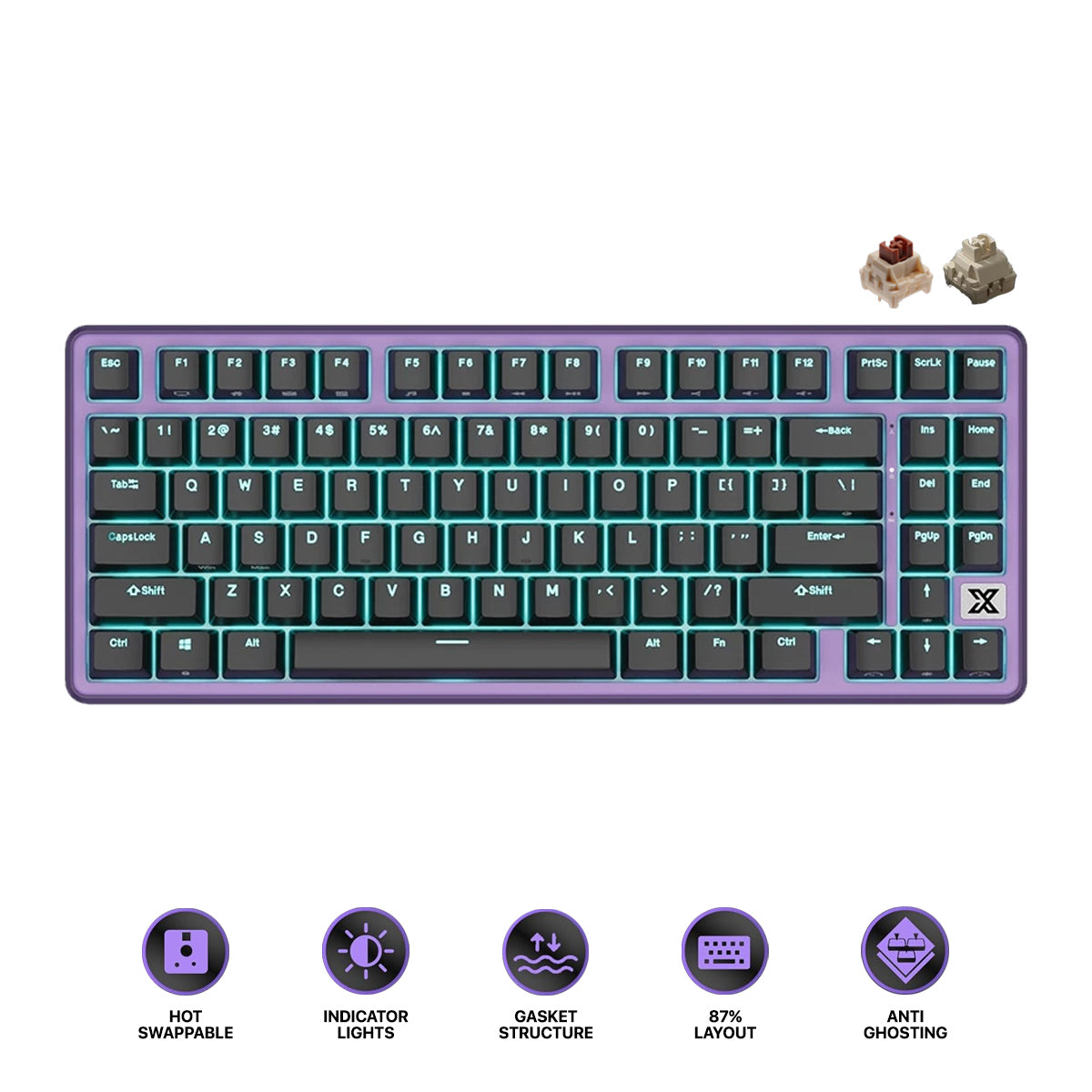 Royal Kludge RK X87 Single-Mode RGB 86 Keys Hot Swappable Mechanical Keyboard Blackberry Mousse (Creamy Switch, Snowfall Switch)