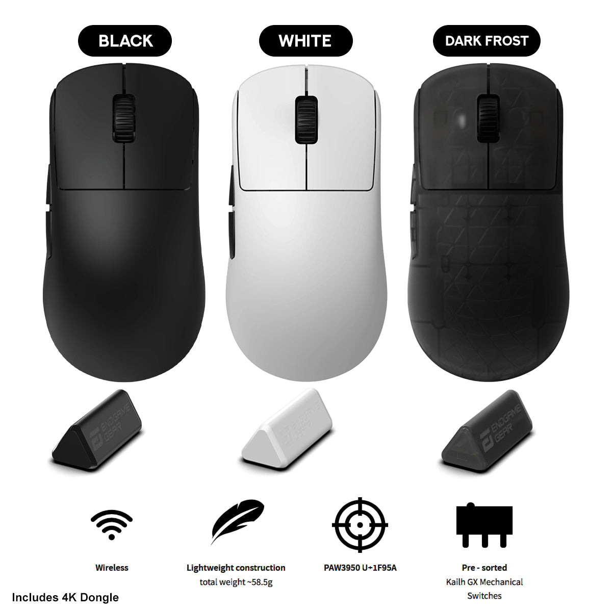 Endgame Gear OP1w 4K V2 Wireless Gaming Mouse (Black, White, Dark Frost)