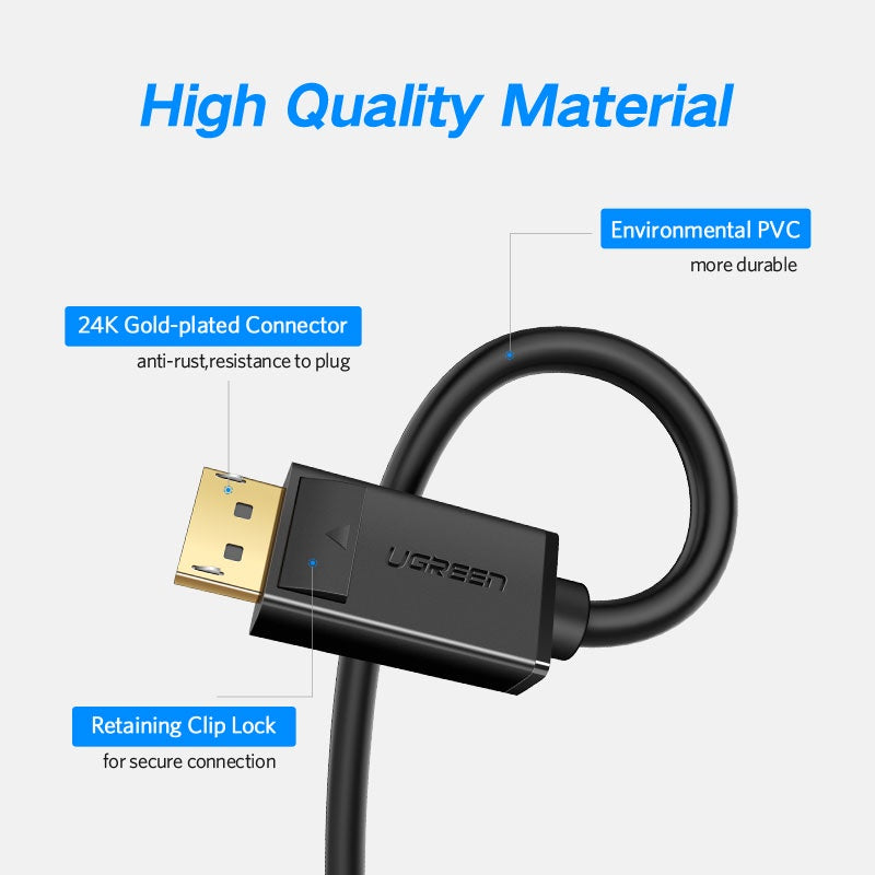 Ugreen DP 1.2 Male to Male Cable - 1m (Black) (DP102/10244)