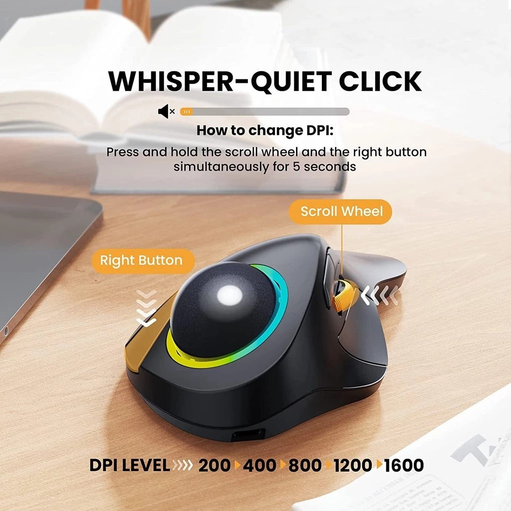 ProtoArc EM03 RGB Rechargeable Trackball Mouse (Black + Grey Ball) (CP012827)