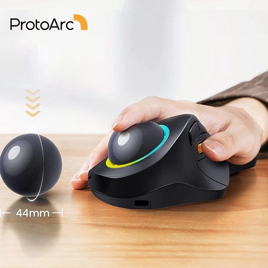 ProtoArc EM03 RGB Rechargeable Trackball Mouse (Black + Grey Ball) (CP012827)