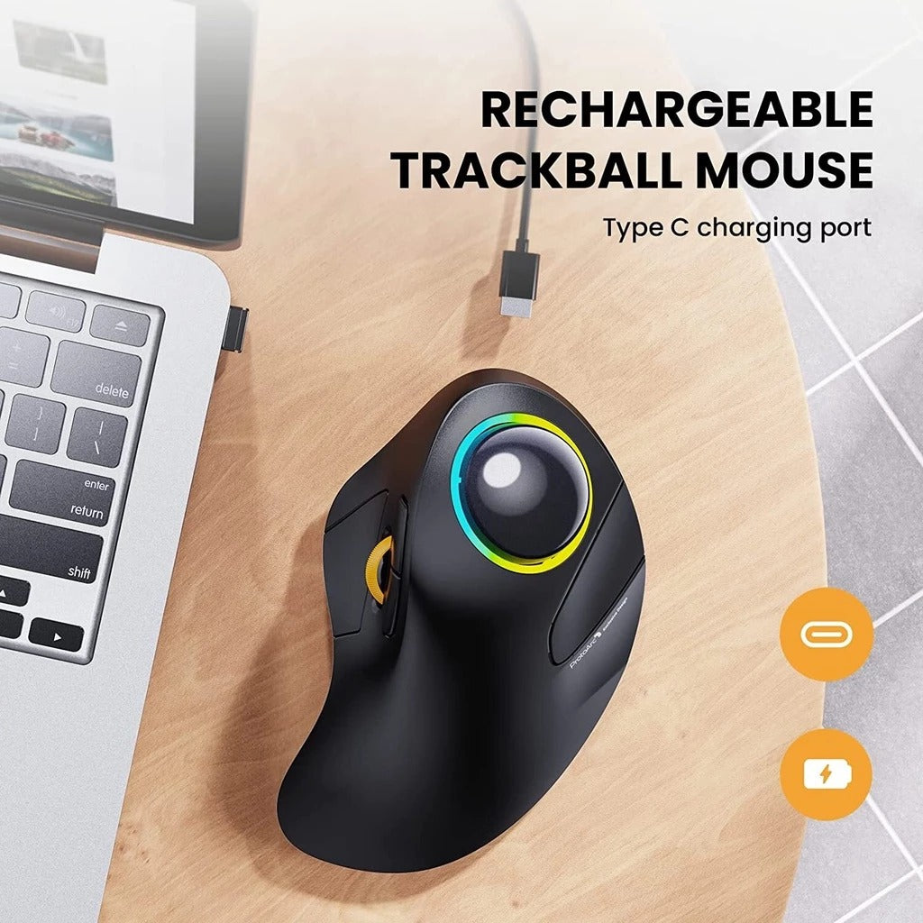 ProtoArc EM03 RGB Rechargeable Trackball Mouse (Black + Grey Ball) (CP012827)