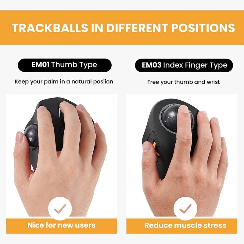 ProtoArc EM03 RGB Rechargeable Trackball Mouse (Black + Grey Ball ...