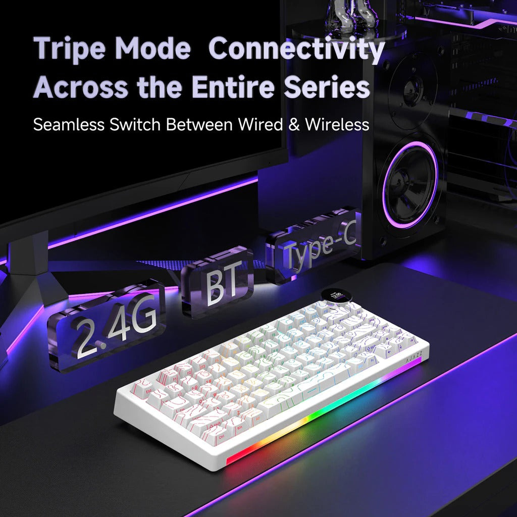 Ajazz AK820 V2 RGB Tri-Mode Mechanical Keyboard (Contour Lines White) (White Peach Switch)