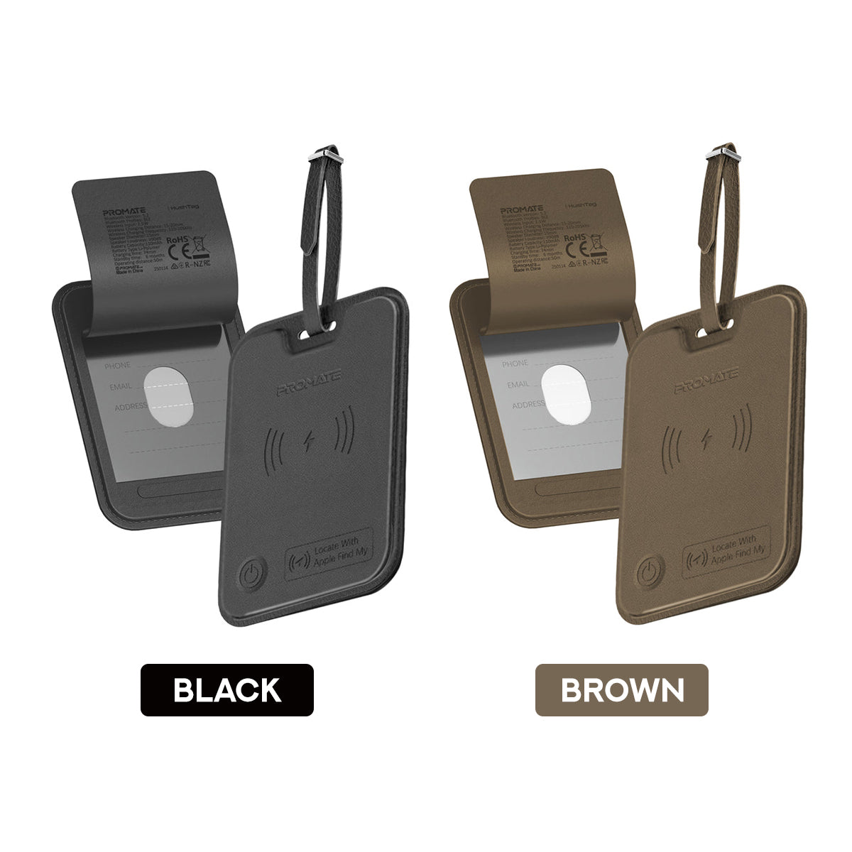 Promate HushTag Anti-Loss Slim Leather Luggage Tag with Smart Tracking | DataBlitz