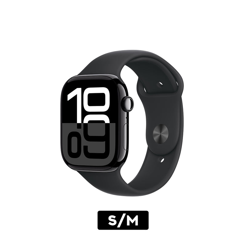 Apple Watch Series 10 GPS 46mm Aluminum Case with Black Sport Band - (Jet Black) (S/M, M/L) (MWWP3ZP/A, MWWQ3ZP/A)