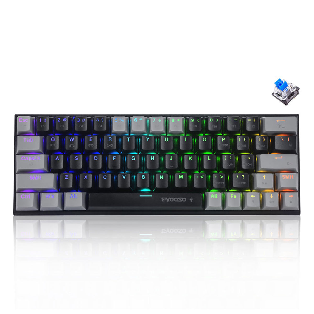 E-Yooso Z-11 Tri-Mode RGB 63 Keys Hot Swappable Mechanical Keyboard Black/Grey (Blue Switch)