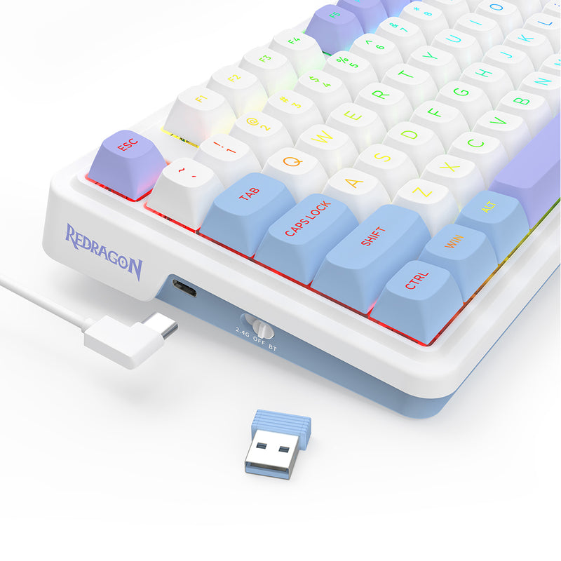 Redragon K673WBP RGB Ucal Max 81-Key 75% Gasket-Mounted Hot-Swappable Wireless Mechanical Keyboard with Knob (Mint Mambo Switch) (Moonrise Violet)