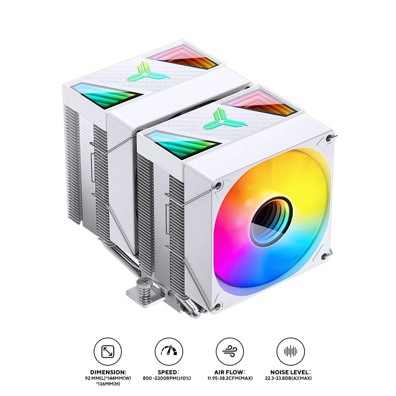 Jonsbo CR-1400 DV2 ARGB Silent Series 90MM Dual-Fan / Dual-Tower CPU Cooler (White)