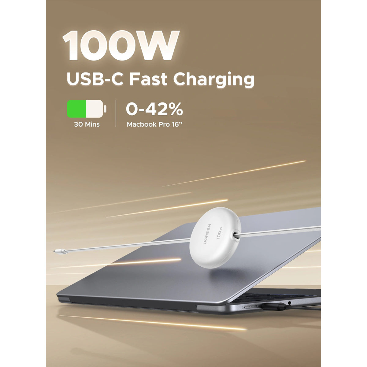 Ugreen Nexode USB-C to USB-C 100W PD Fast Charging Retractable Cable - 1m (White) (L531/95673)