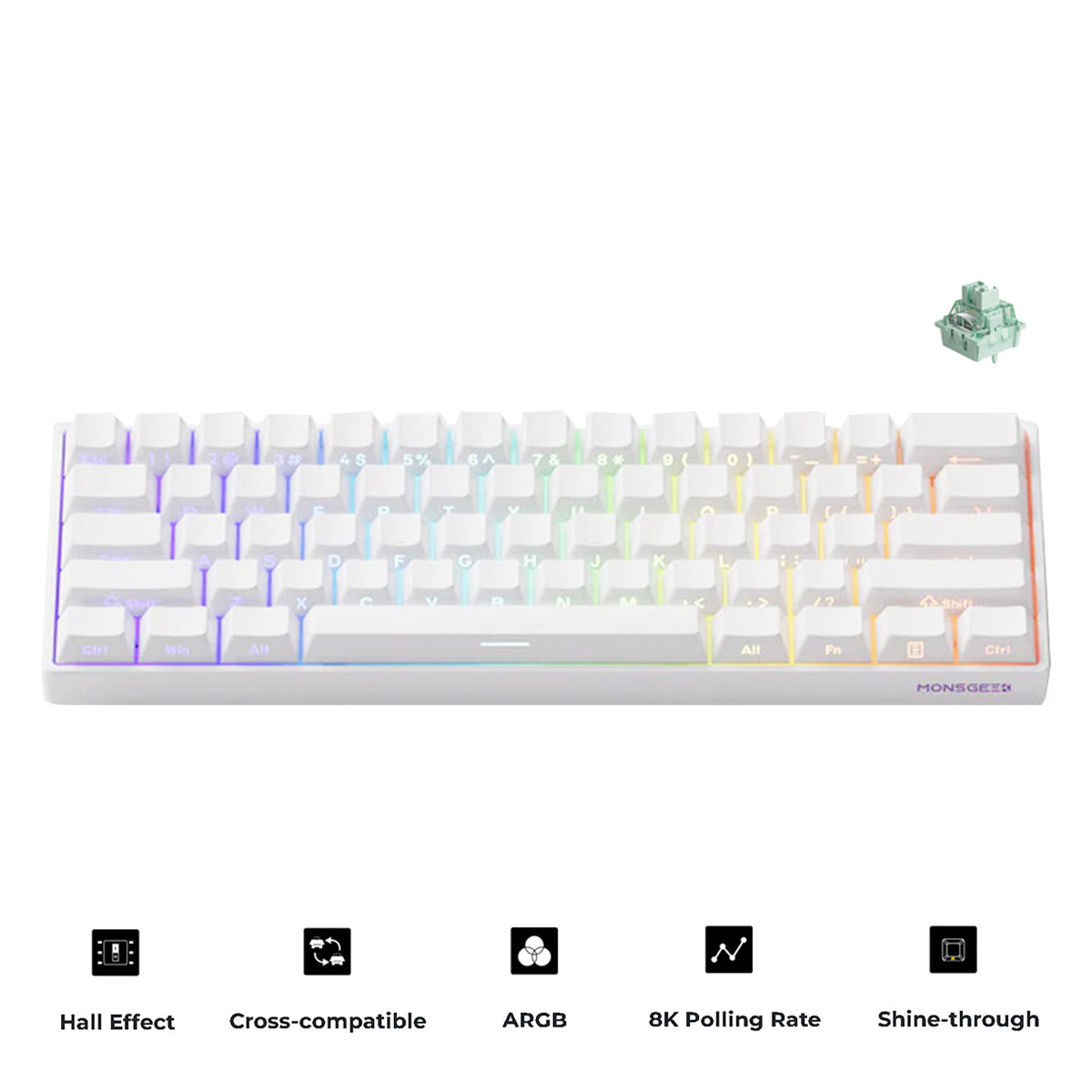 MonsGeek FUN60 Pro HE Shine-through White Wired RGB Magnetic Keyboard