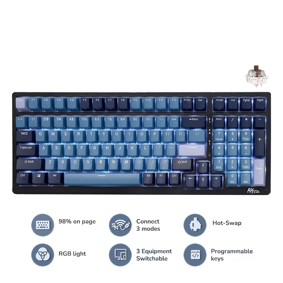 Royal Kludge RK98 Tri-Mode RGB Mechanical Keyboard Indigo