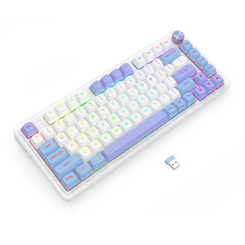Redragon K673WBP RGB Ucal Max 81-Key 75% Gasket-Mounted Hot-Swappable Wireless Mechanical Keyboard with Knob (Mint Mambo Switch) (Moonrise Violet)