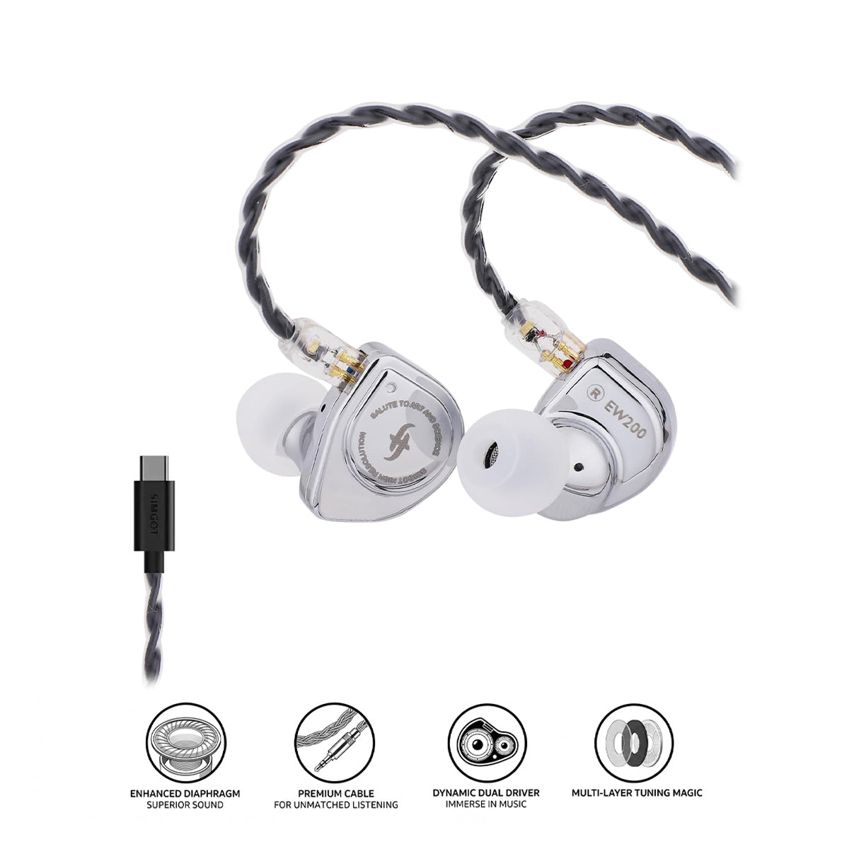 SIMGOT EW200 DSP 10mm SCP Diaphragm Dual-Magnetic-Circuit & Dual-Cavity Dynamic Driver