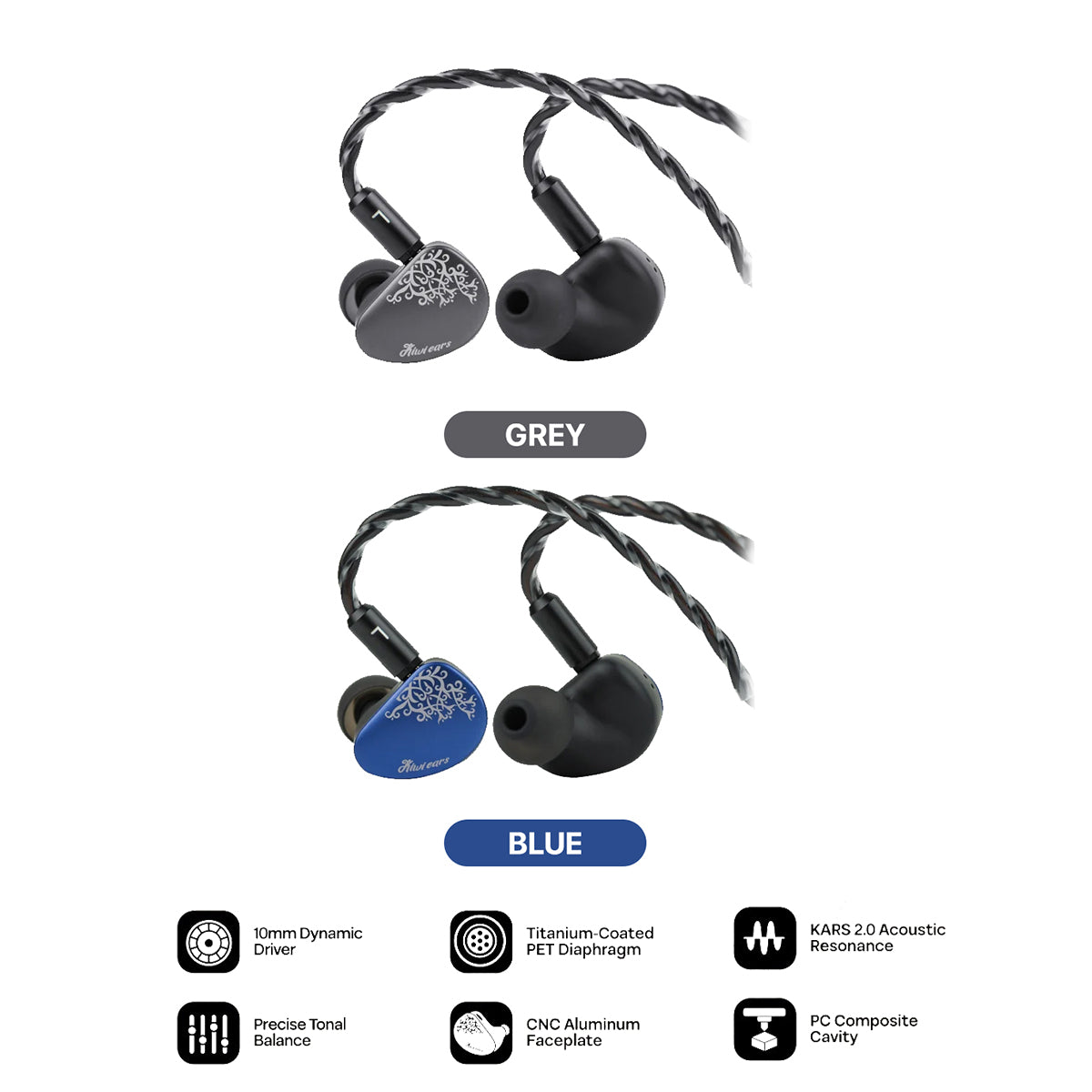 Kiwi Ears Cadenza II 10mm Titanium Driver Hi-Fi In-Ear Monitor with KARS 2.0, Precise Tonal Balance