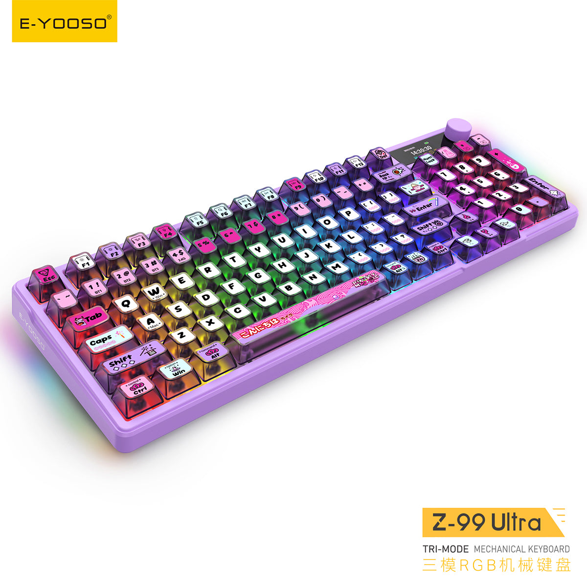 E-Yooso Z-99 Ultra RGB Tri-Mode Mechanical Keyboard Transparent Purple | DataBlitz