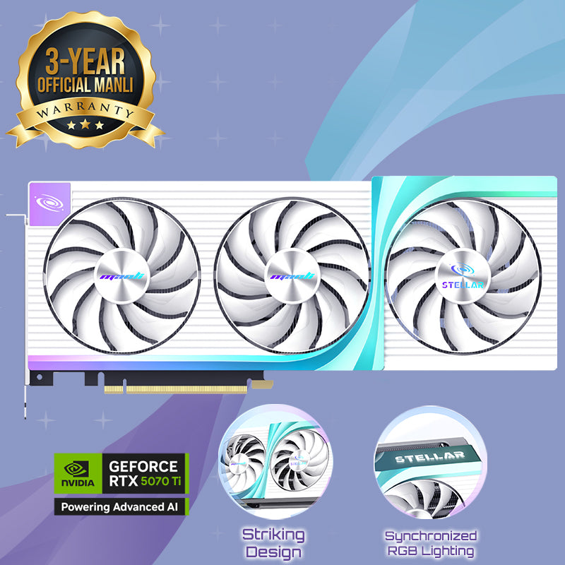 Manli Stellar GeForce RTX 5070 Ti OC 16GB GDDR7 RGB Triple Cooler Graphics Card