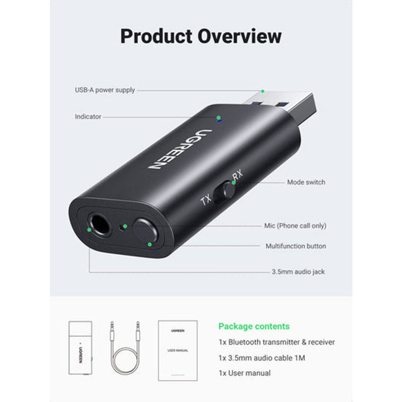 Ugreen Bluetooth Audio Transceiver with Mic (Black) (CM523/60300)