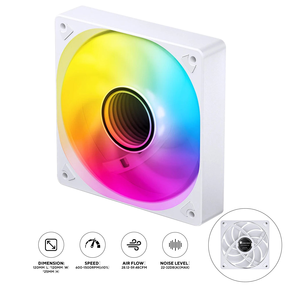 Jonsbo SL-120W ARGB 120MM Silent Series Fan (White)