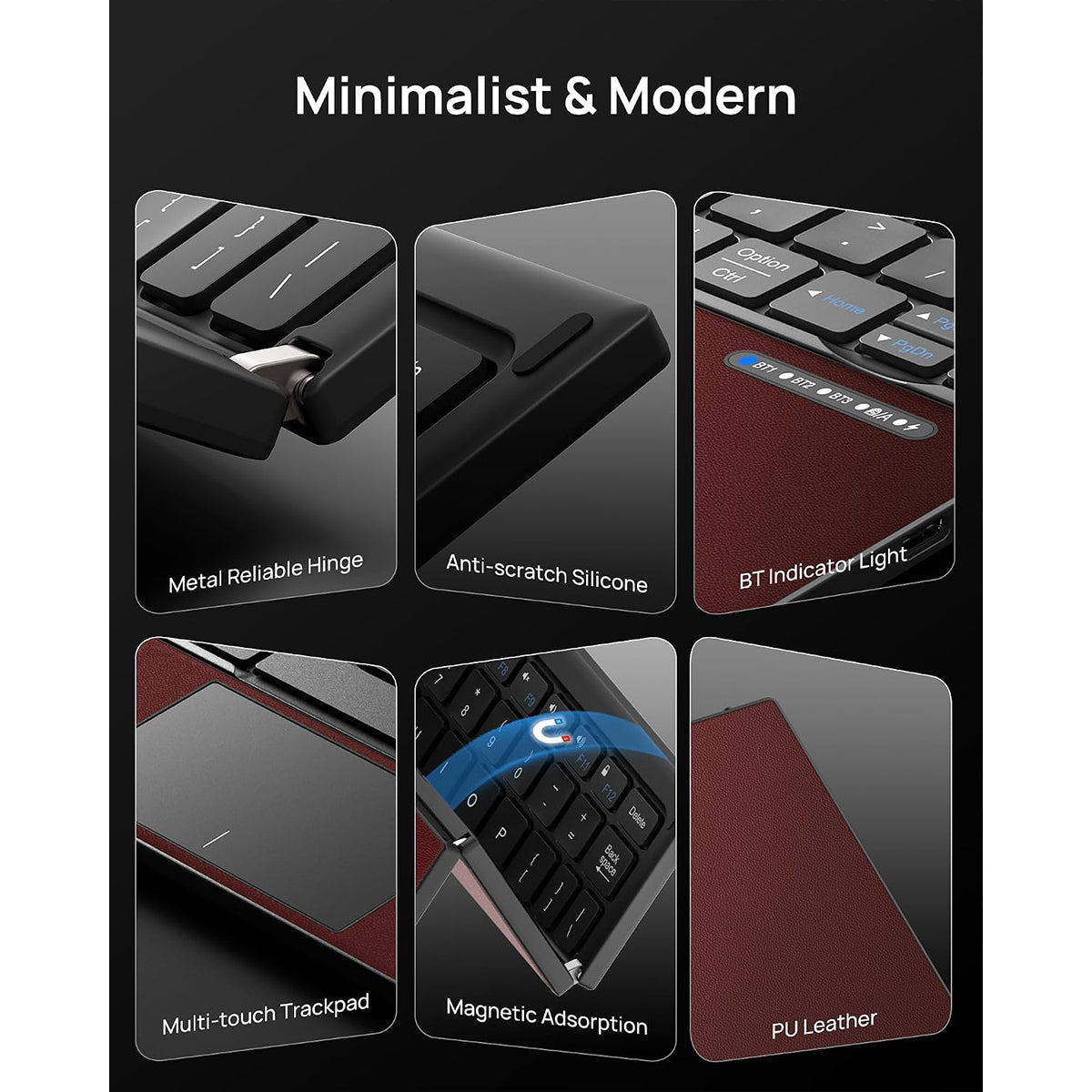 Harmonica Z01 Tri-Fold Keyboard with Touchpad (Wine Red)