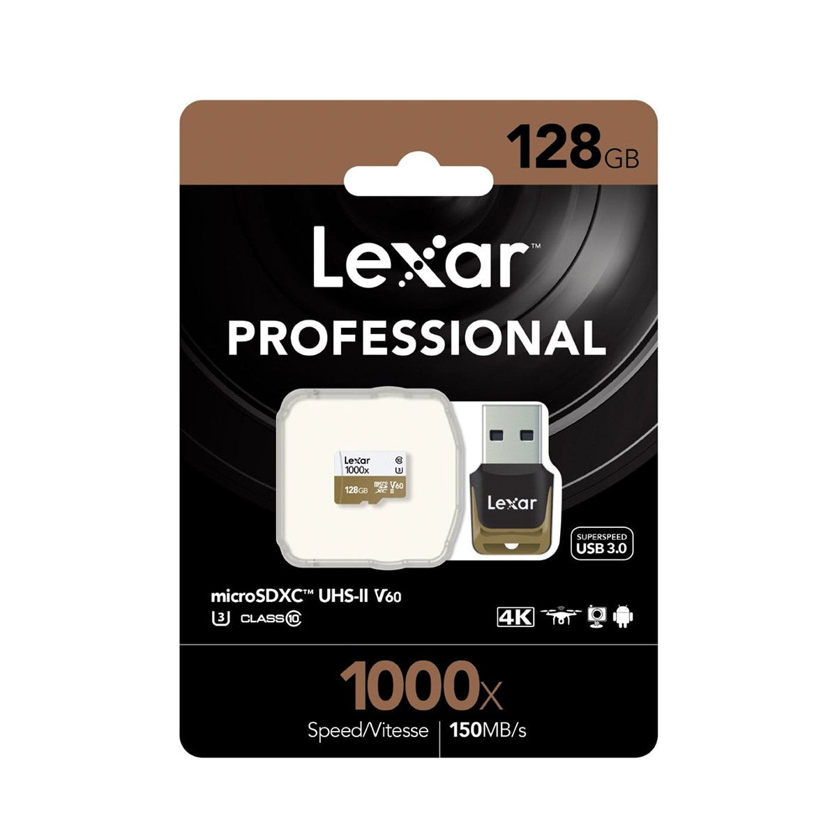 Lexar Professional 1000x microSDXC UHS-II C10 U3 V60 150MB/s Read Memory Card with Reader (128GB, 256GB)