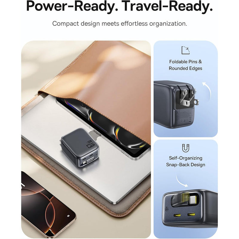 Baseus EnerCore CJ11 Fast Charger with Retractable Cable 67W (Cosmic Black) (E0120H00)