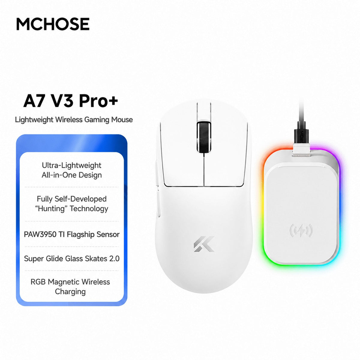 MCHOSE A7 V3 Pro+ Tri-Mode Lightweight eSports Gaming Mouse