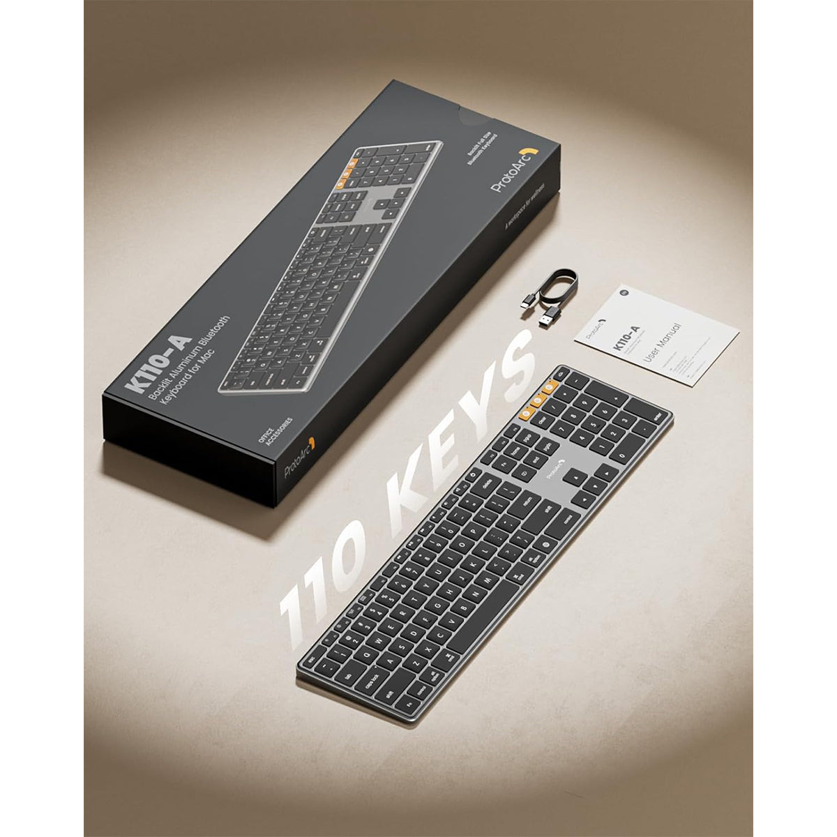 ProtoArc K110-A Full Size Backlit Aluminum Bluetooth Keyboard