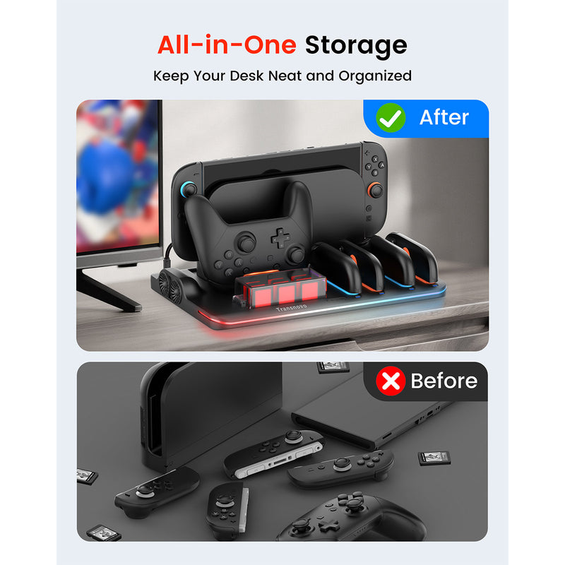 Transnovo Multi-Functional RGB Charging Dock Station for 4 Joy-Con Controller