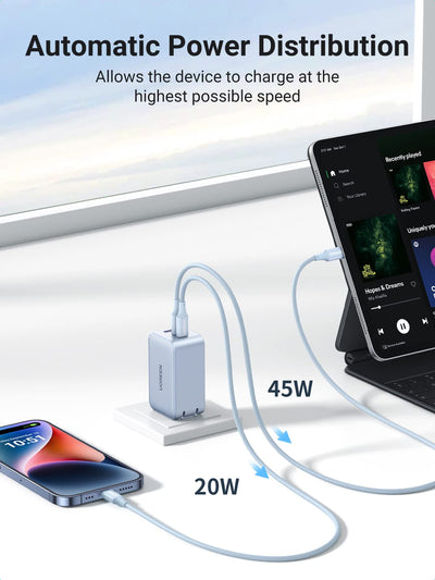 UGreen 3-Port (USB-A + 2 USB-C) 65W Gan Tech Fast Charger (Black) (CD244/10334)