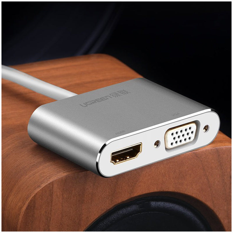 UGreen Mini DP Male TO VGA Female + HDMI Female Converter (Silver) (MD115/20421)