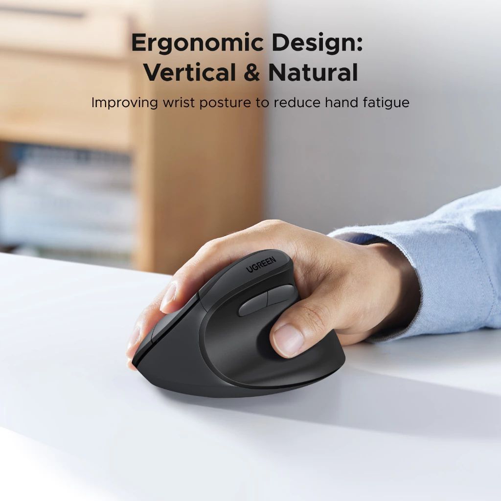Ugreen Multi-Mode Wireless Vertical Mouse (Black) (M371/75545B)