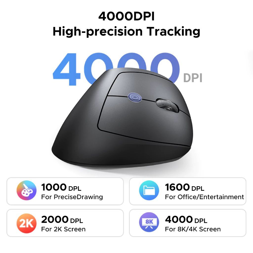 Ugreen Multi-Mode Wireless Vertical Mouse (Black) (M371/75545B)