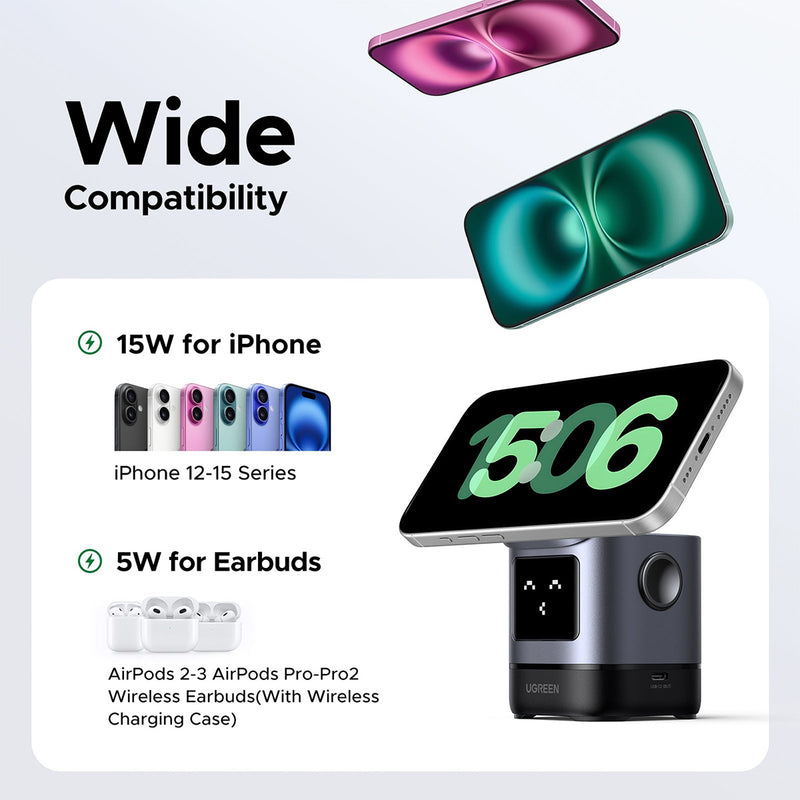 Ugreen Uno Robot 2-in-1 15W Magnetic Wireless Charger for iPhone & AirPods (W709/45775)
