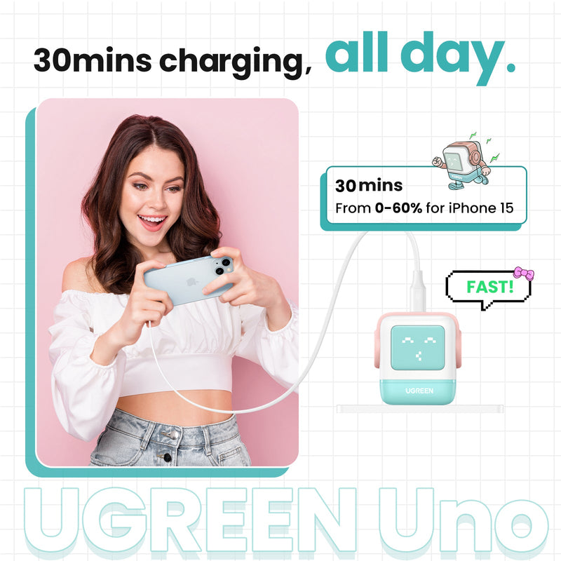 Ugreen Mini Robot Nexode 30W USB-C PD GaN Fast Charger (Pink Blue) CD359/45089