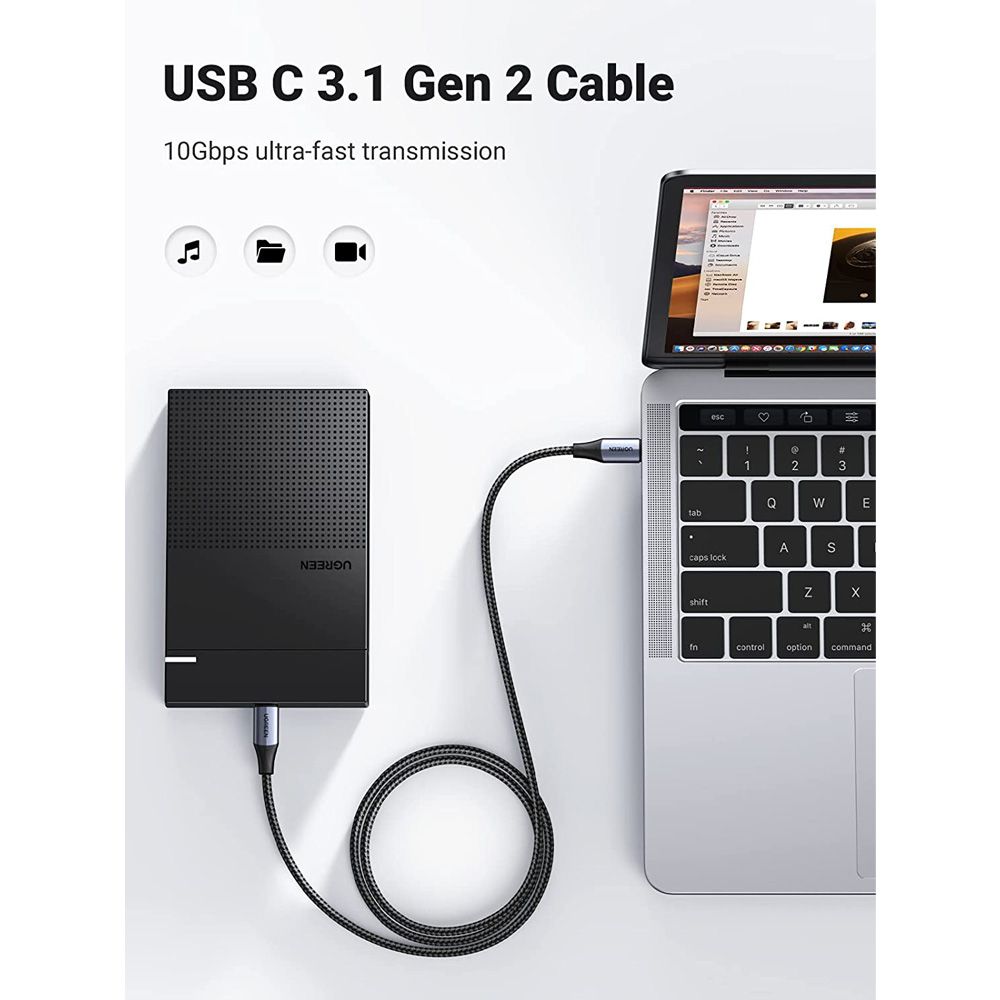 UGreen USB-C 3.1 Gen2 Male To Male 5A Data Cable - 1M (Black) (US355/80150)