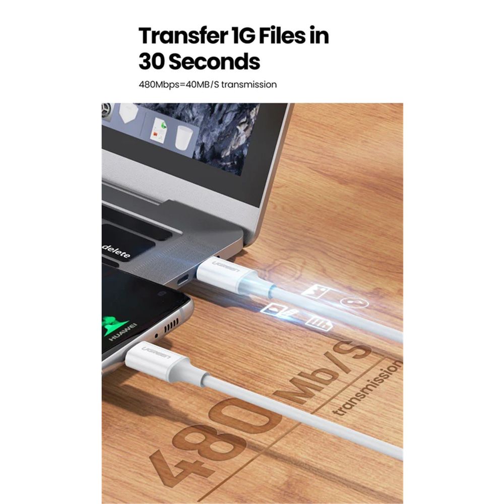 UGreen USB-C Male To USB-C Male 3A Data Cable 2M (White)
