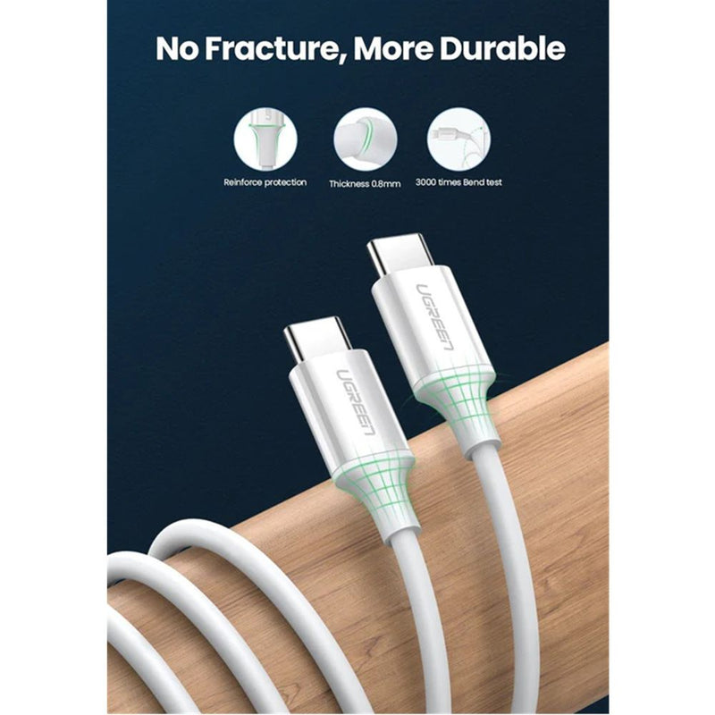 UGreen USB-C 2.0 Male To USB-C 2.0 Male 3A Data Cable - (White)