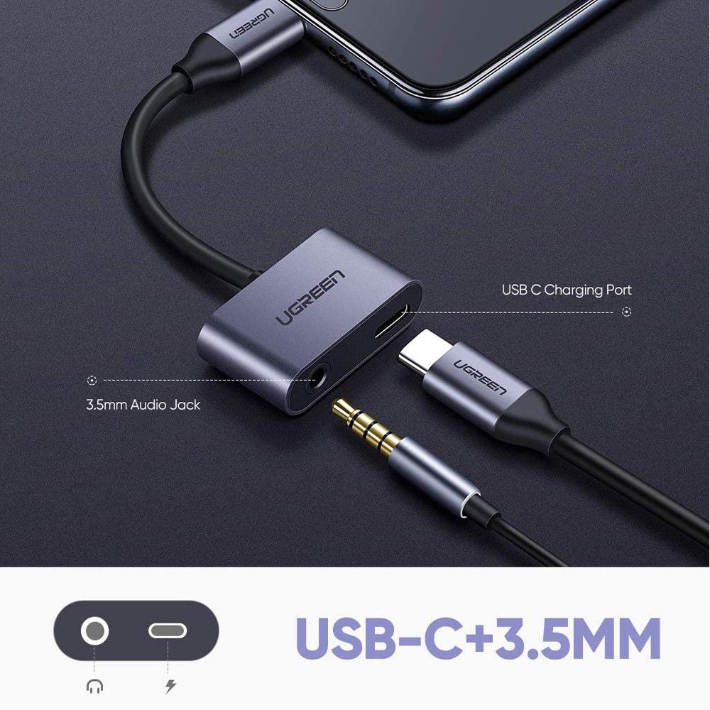 UGREEN Type-C Male To 3.5mm Audio+ Type-C Female Adapter (Gray) (CM193/50596)